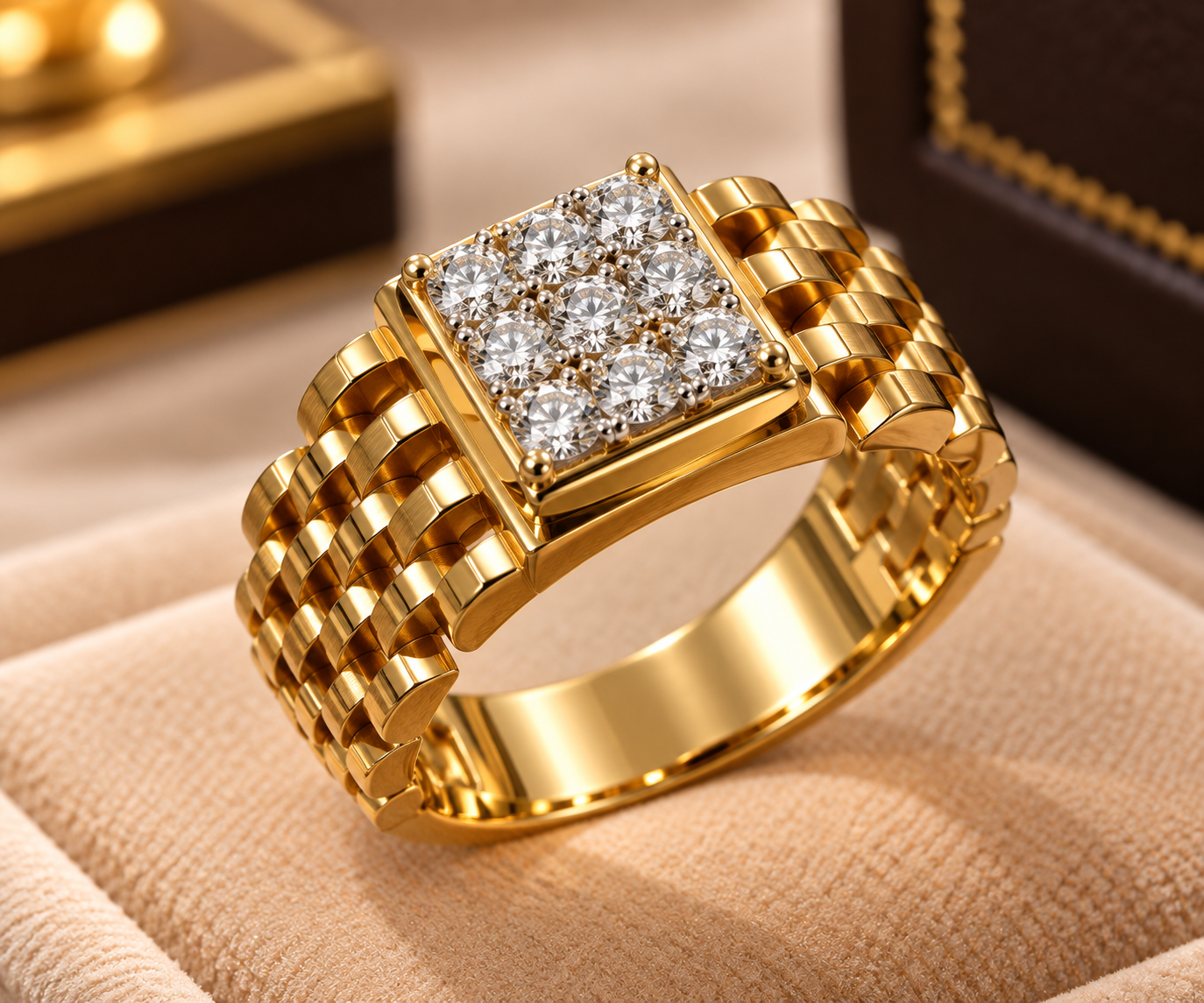 Luxurious Gold Diamond Link Ring